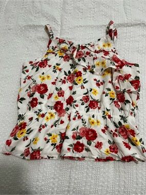 abercrombie kids Floral Ruffle Tank White with Red & Yellow Floral Girl Sz 11 12